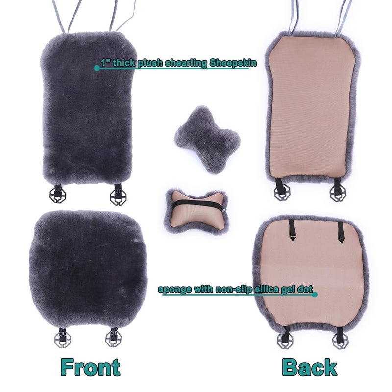 OGLAND Natural Fur Sheepskin Universal car seat Covers for seat Cushion Auto Accessories, 1 Front Seat(3 Pack Front, Graphite) - Image 3